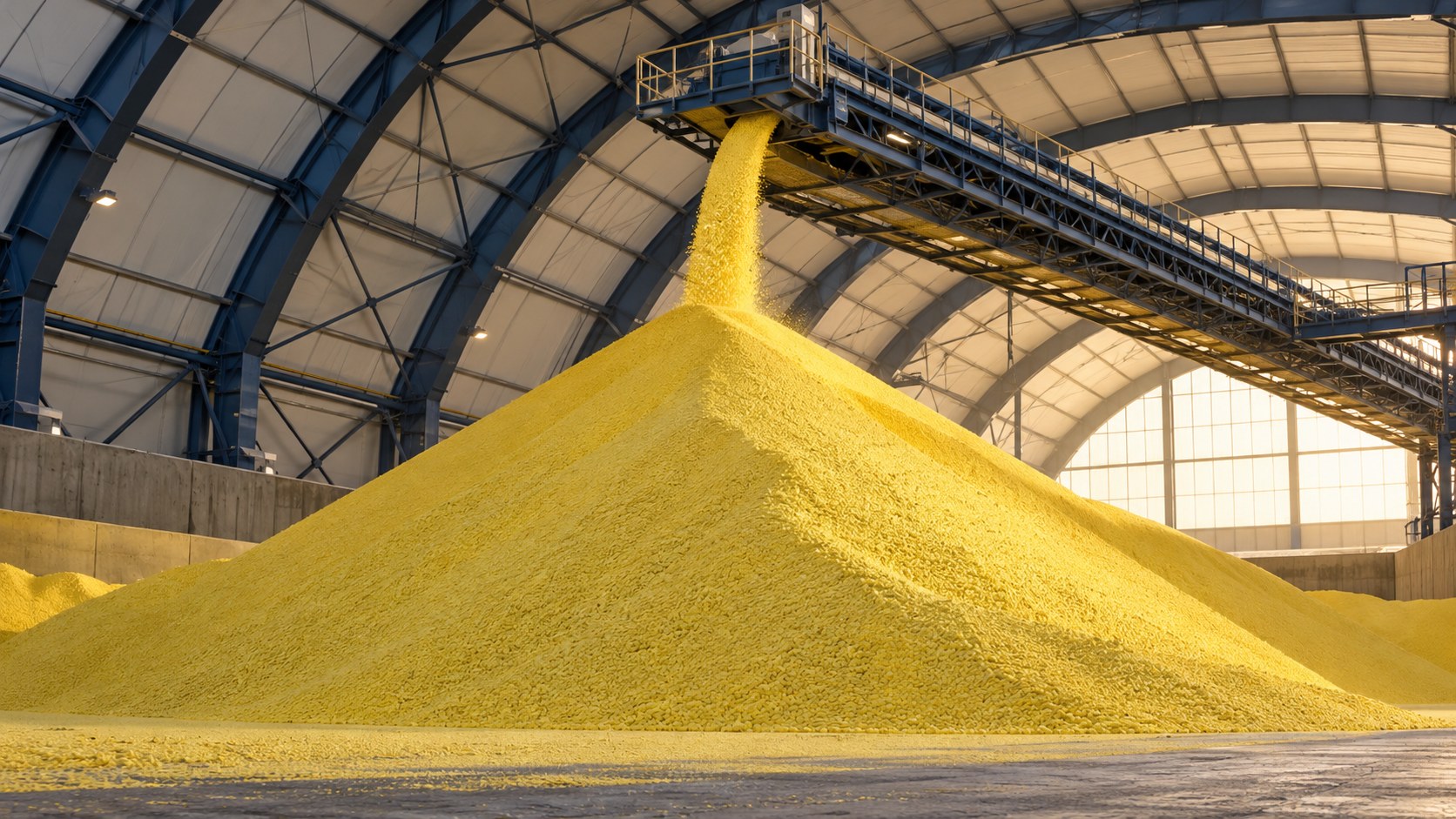 Enclosed sulphur conveyor system and bulk transfer terminal